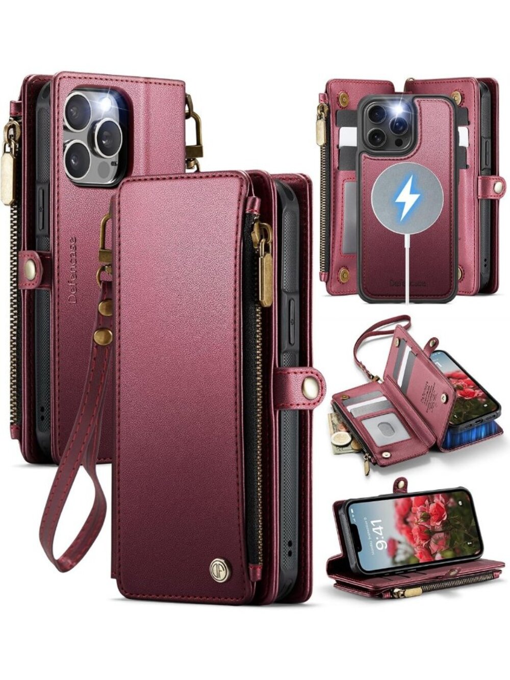 iPhone 12 Pro Max Wallet Case, MagSafe Compatible, Stylish Red Design, Durable